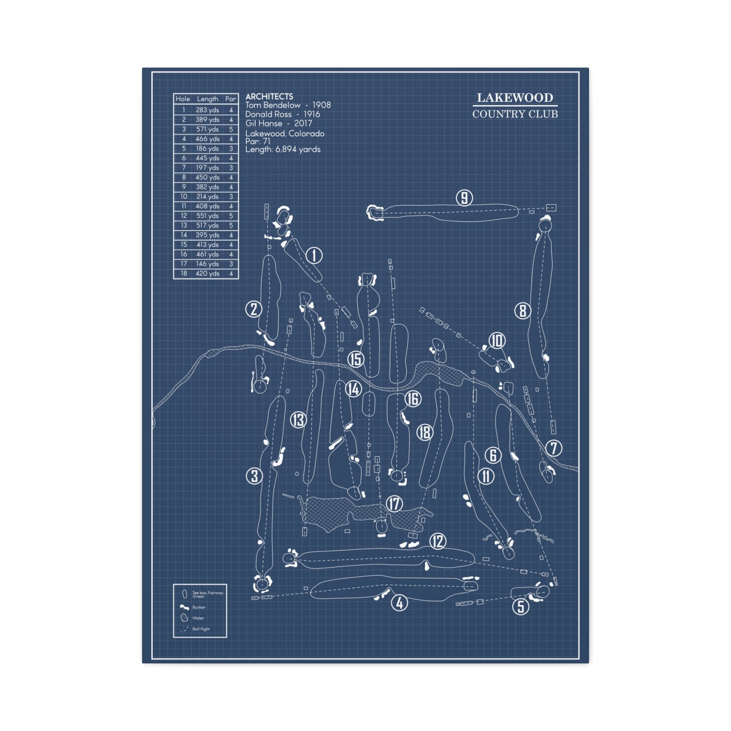 Lakewood Country Club Blueprint (30"x40" Mounted Canvas)