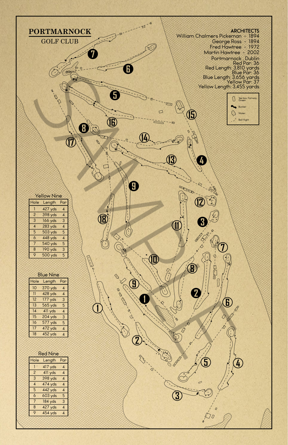 Portmarnock Golf Club Outline (Print)
