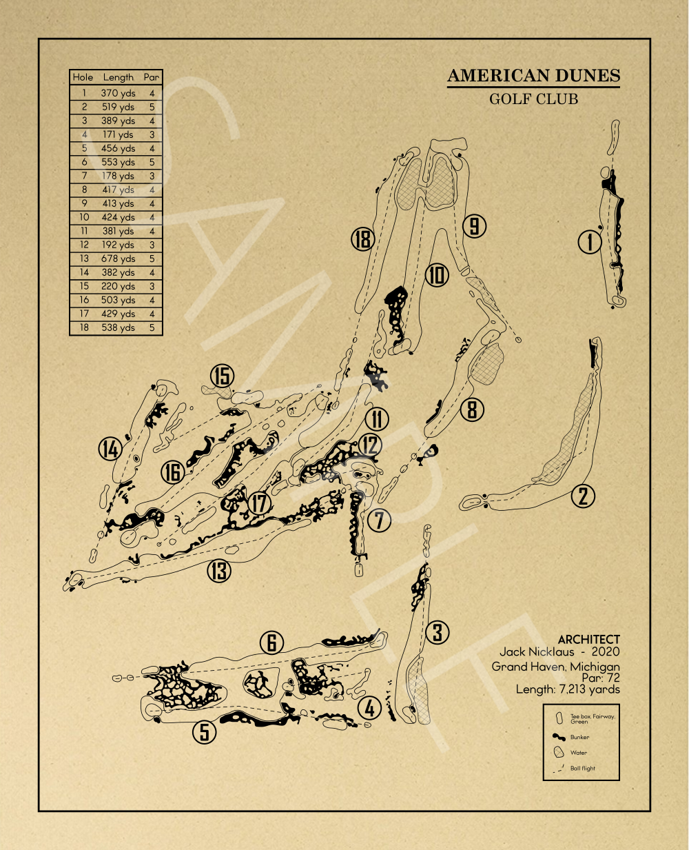 American Dunes Golf Club Outline (Print)