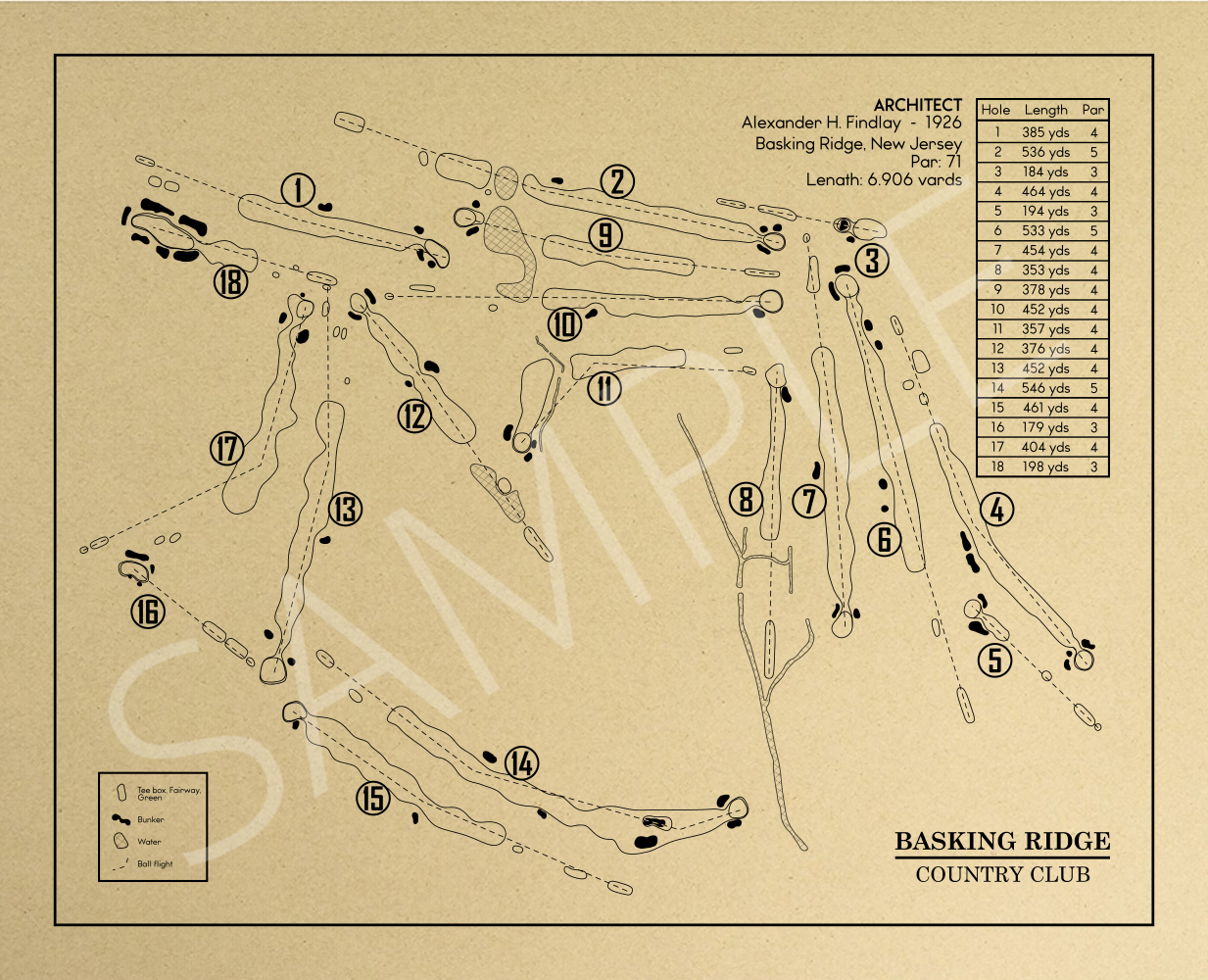 Basking Ridge Country Club Outline (Print)