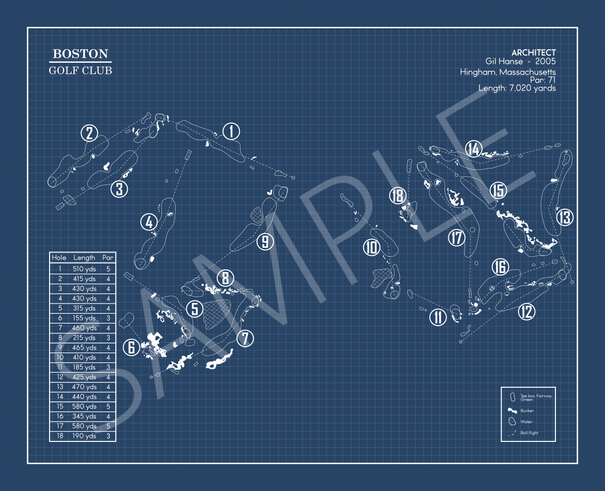 Boston Golf Club Blueprint (Print)
