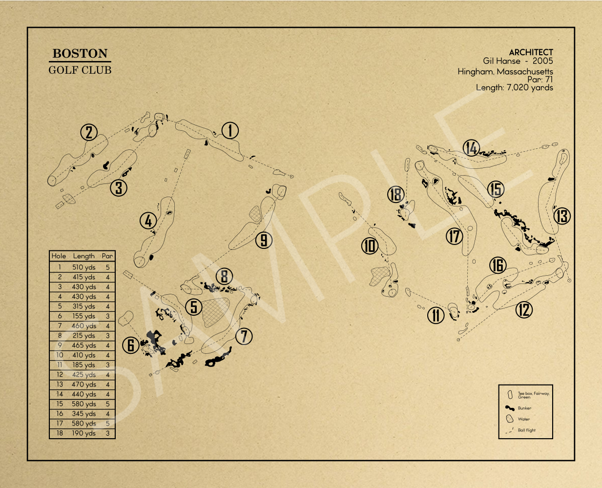 Boston Golf Club Outline (Print)