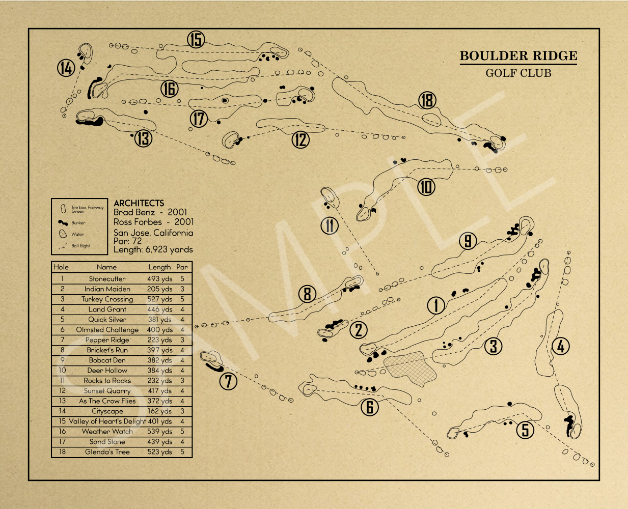 Boulder Ridge Golf Club Outline (Print)