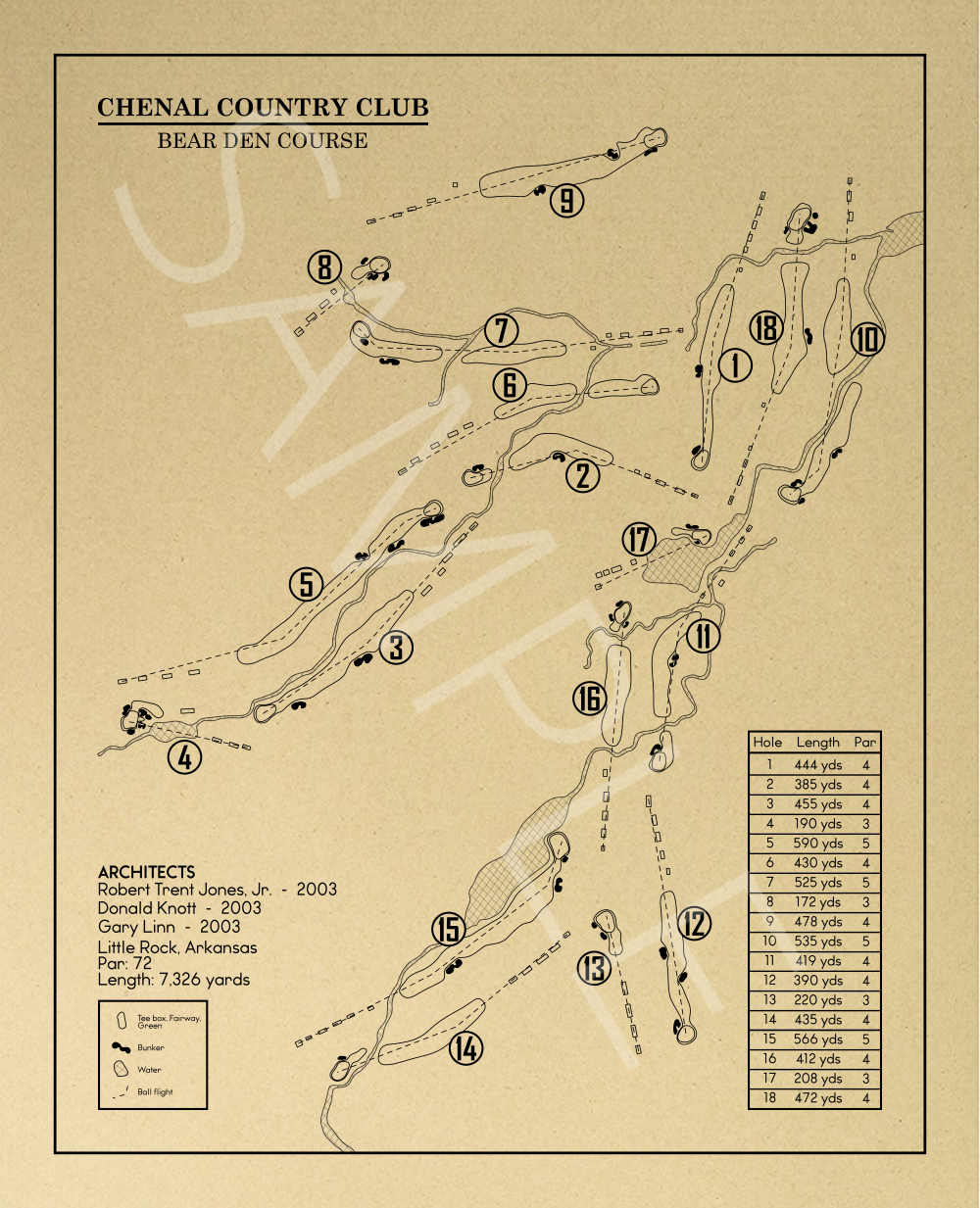 Chenal Country Club Bear Den Course Outline (Print)