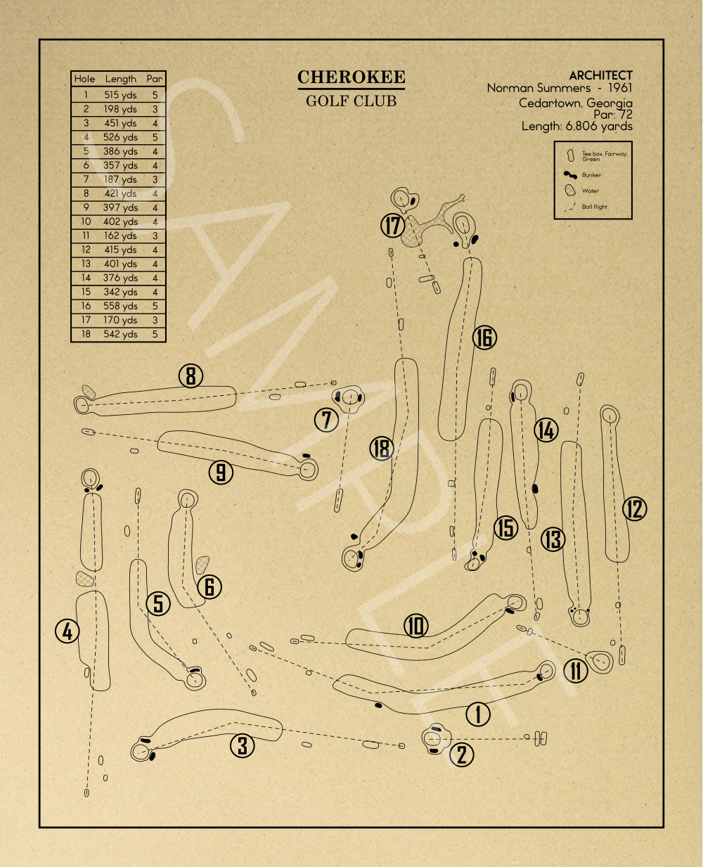 Cherokee Golf Club Outline (Print)
