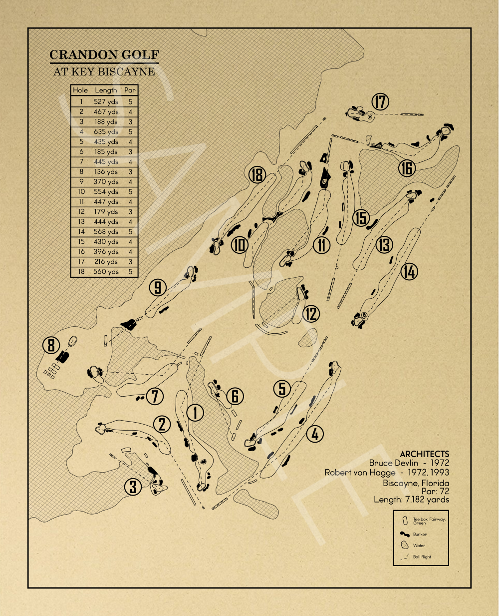 Crandon Golf at Key Biscayne Outline (Print)