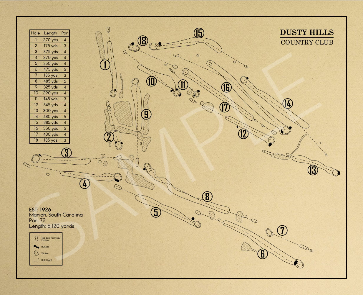 Dusty Hills Country Club Outline (Print)