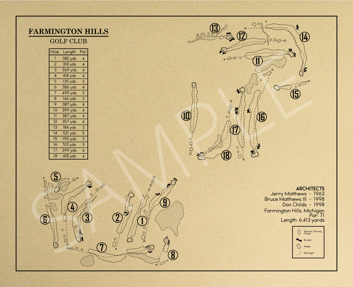 Farmington Hills Golf Club Outline (Print)
