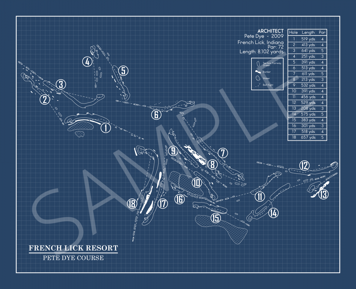 French Lick Resort Pete Dye Course Blueprint (Print)