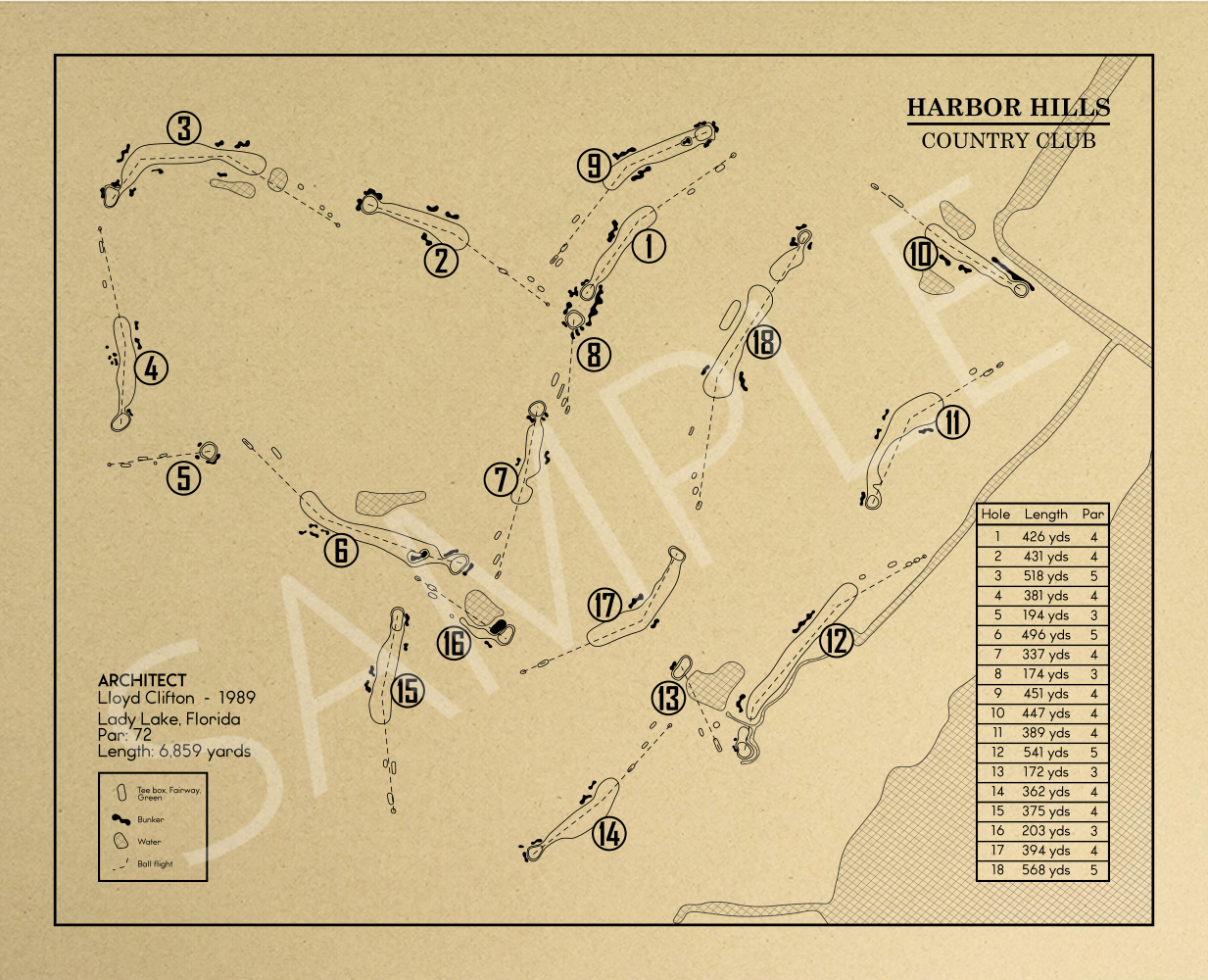 Harbor Hills Country Club Outline (Print)
