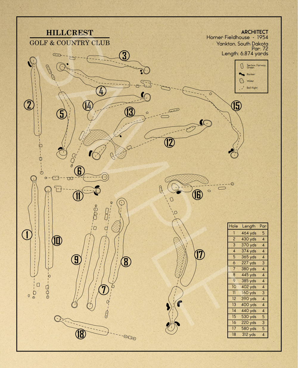Hillcrest Golf & Country Club Outline (Print)