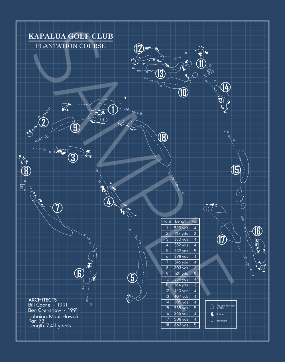 Kapalua Golf Club - Plantation Course Blueprint (Print)