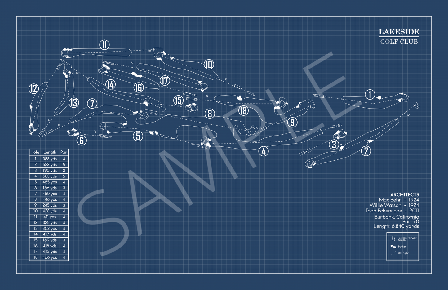 Lakeside Golf Club Blueprint (Print)
