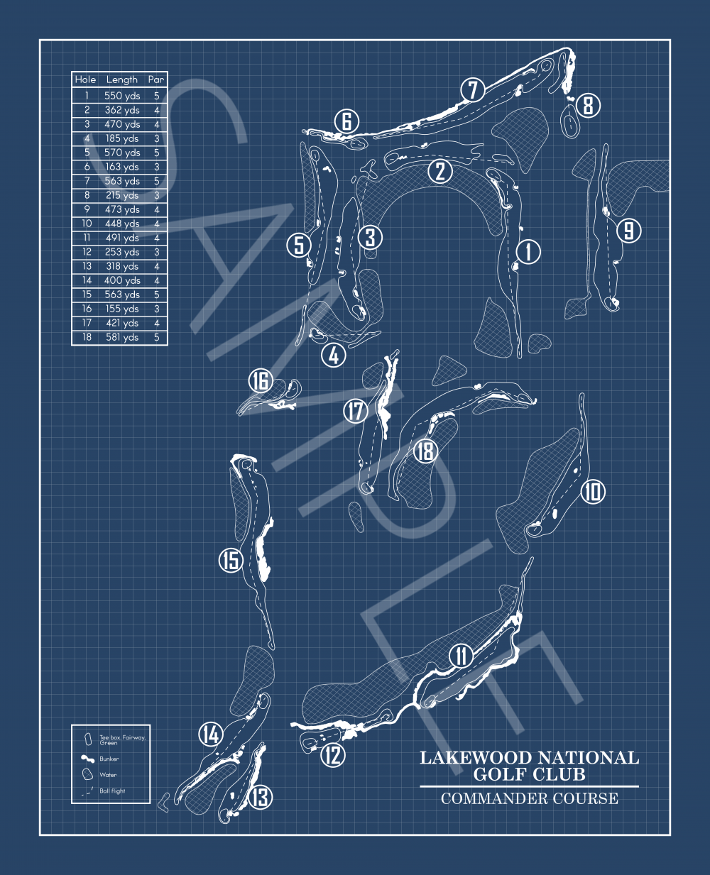 Lakewood National Golf Club Commander Course Blueprint (Print)