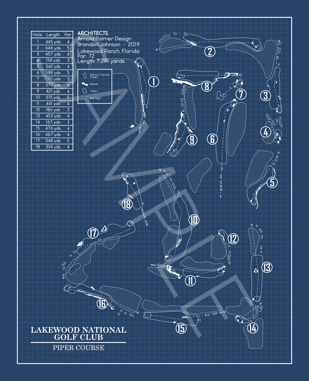 Lakewood National Golf Club Piper Course Blueprint (Print)