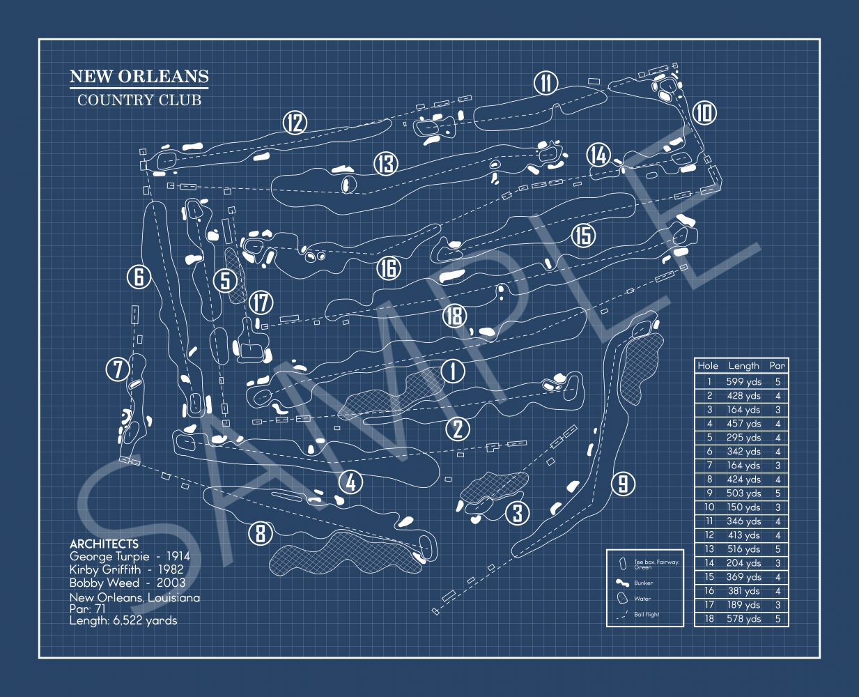 New Orleans Country Club Blueprint (Print)