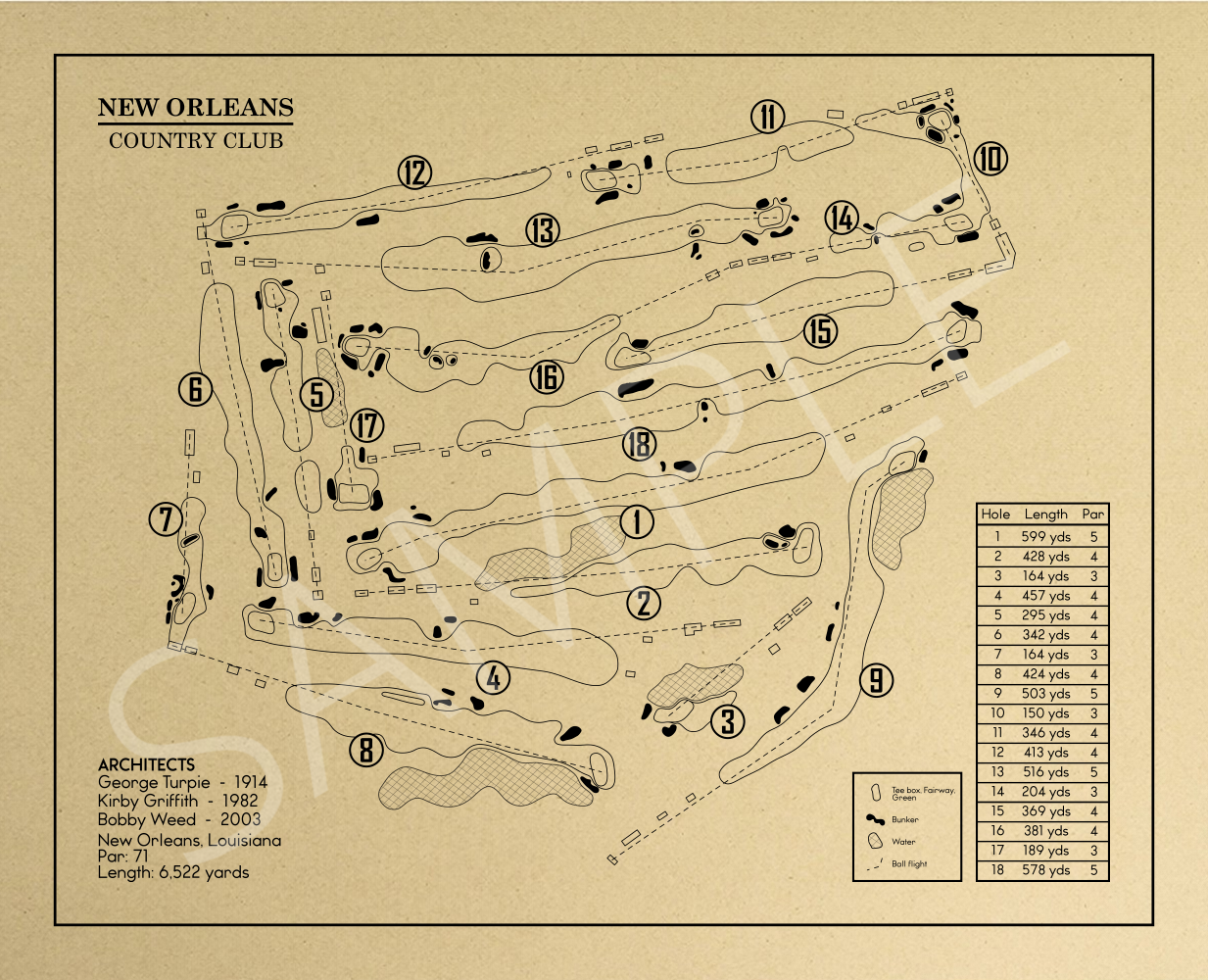 New Orleans Country Club Outline (Print)