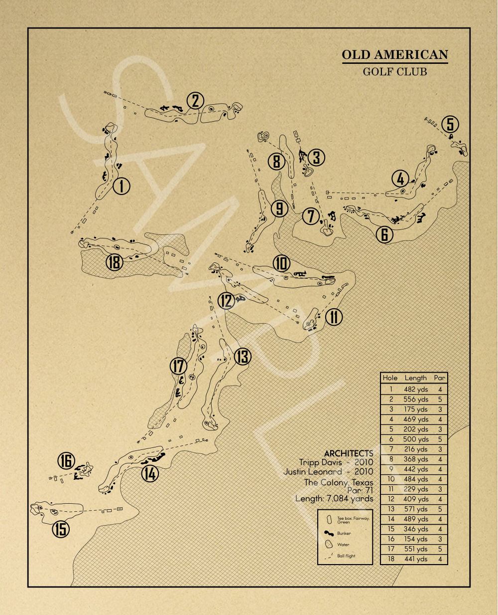 Old American Golf Club Outline (Print)