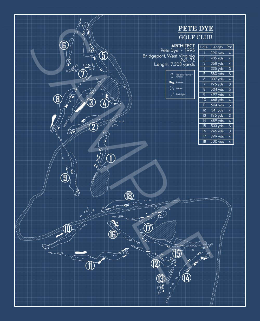 Pete Dye Golf Club Blueprint (Print)