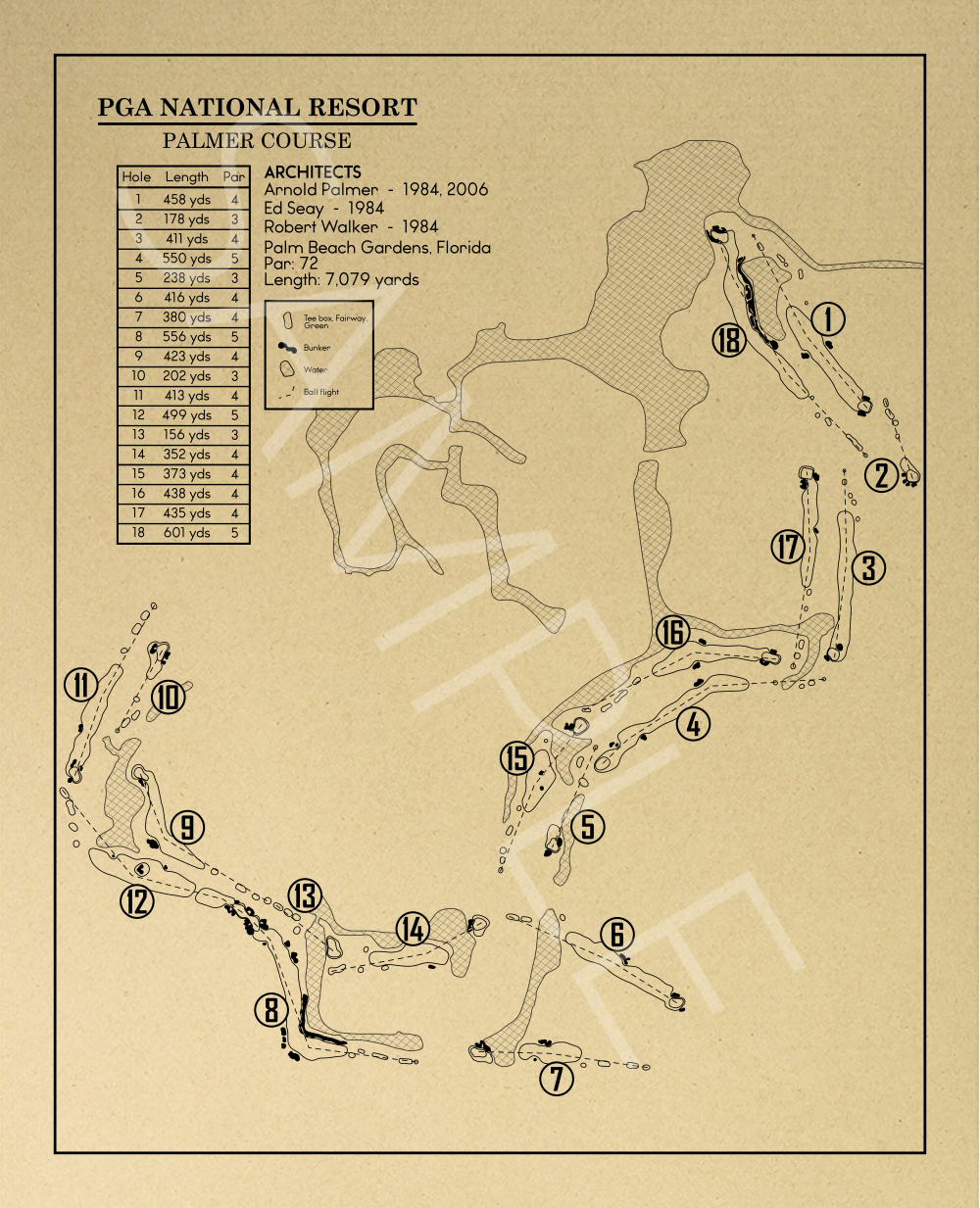PGA National Resort Palmer Course Outline (Print)