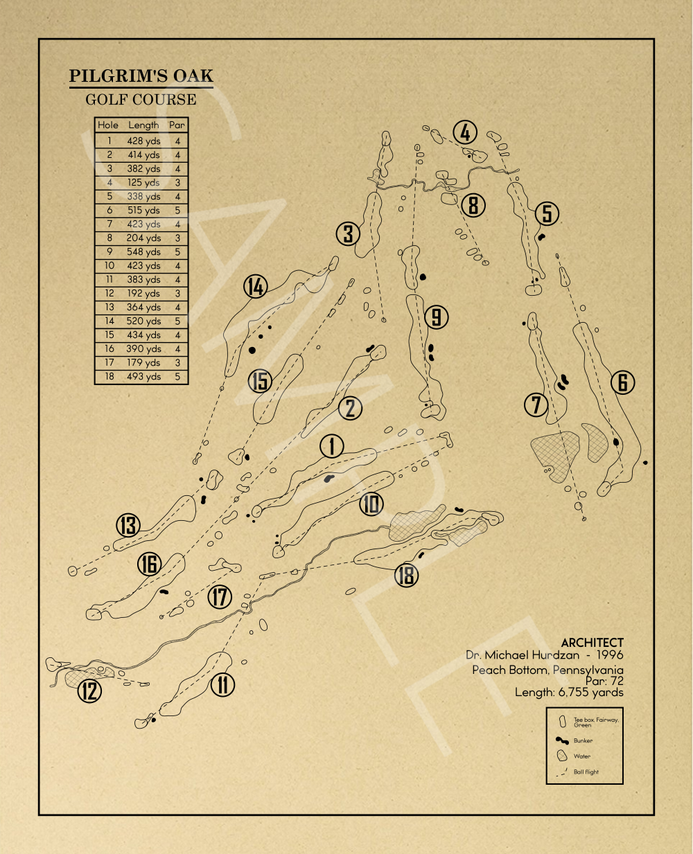 Pilgrim's Oak Golf Course Outline (Print)