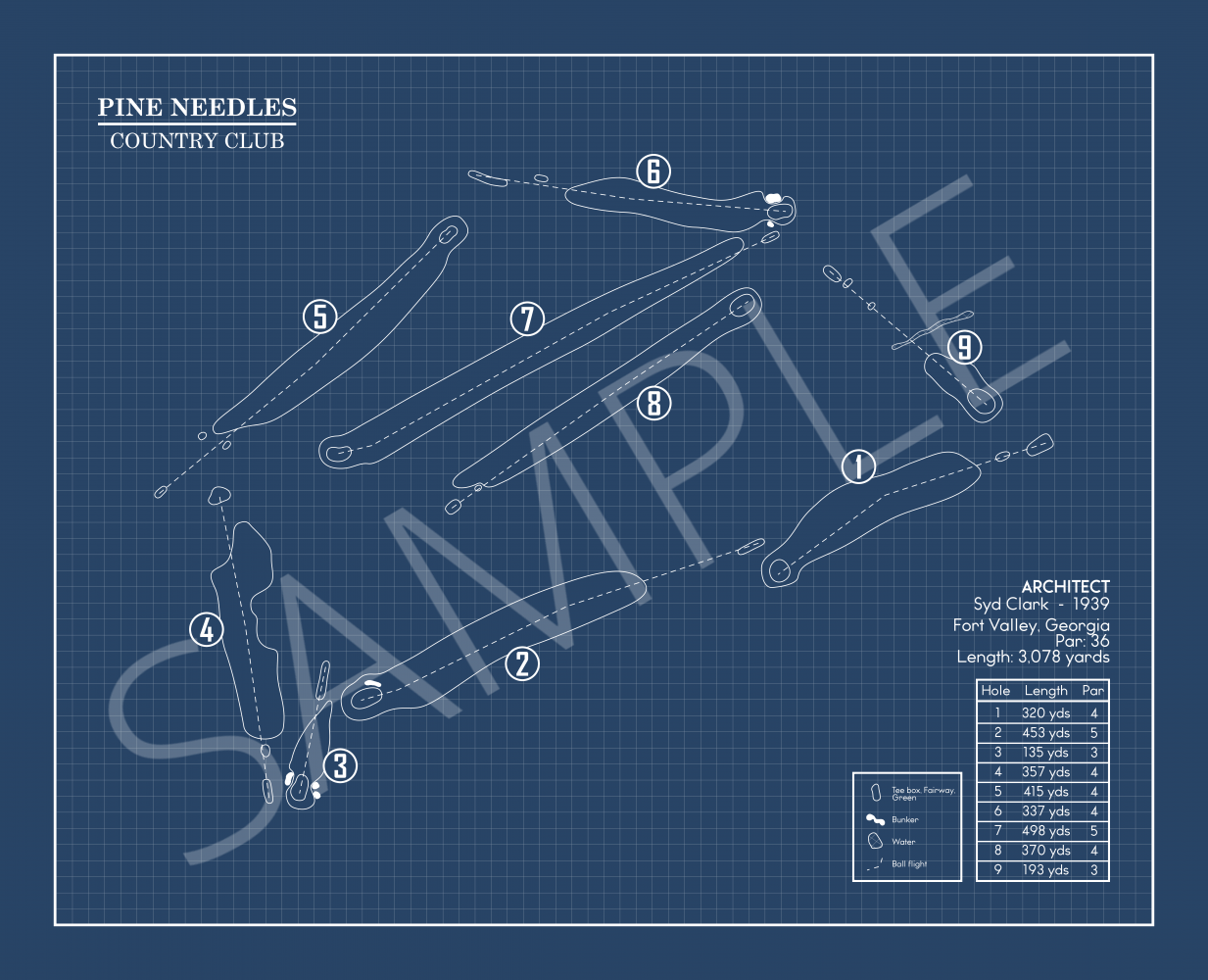 Pine Needles Country Club Blueprint (Print)