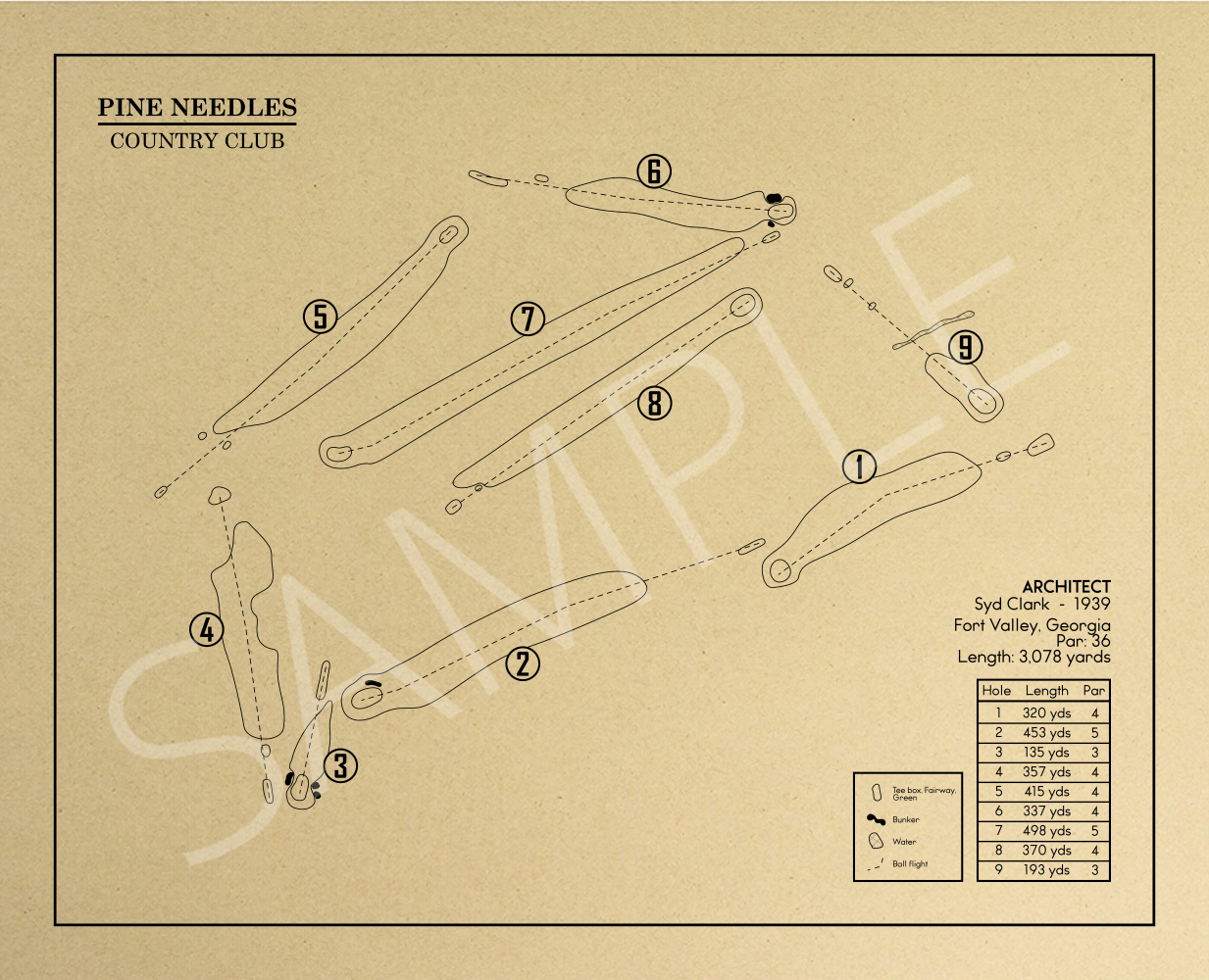 Pine Needles Country Club Outline (Print)