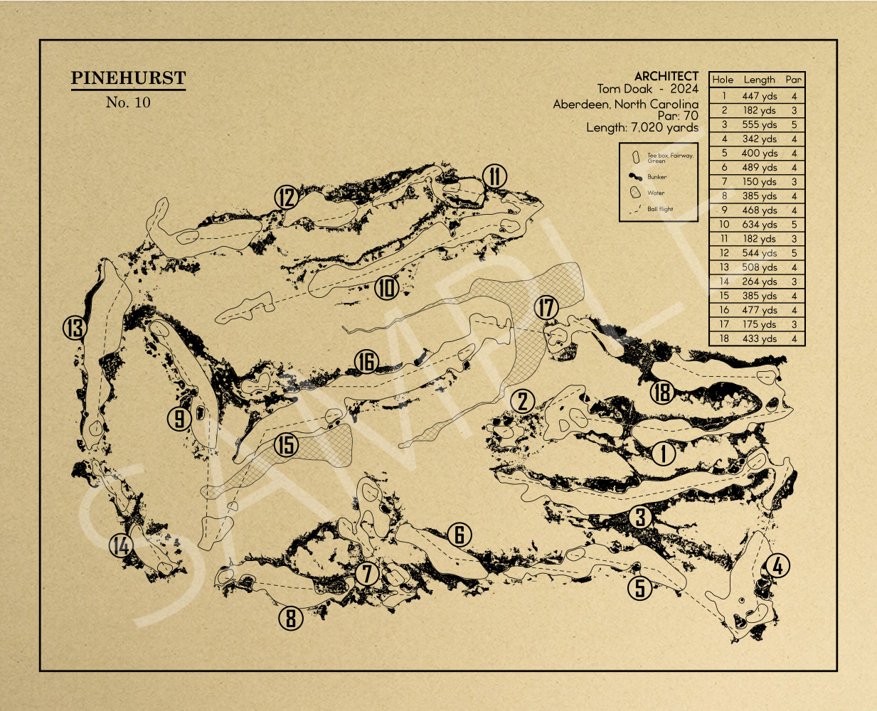 Pinehurst No. 10 Golf Course Outline (Print)