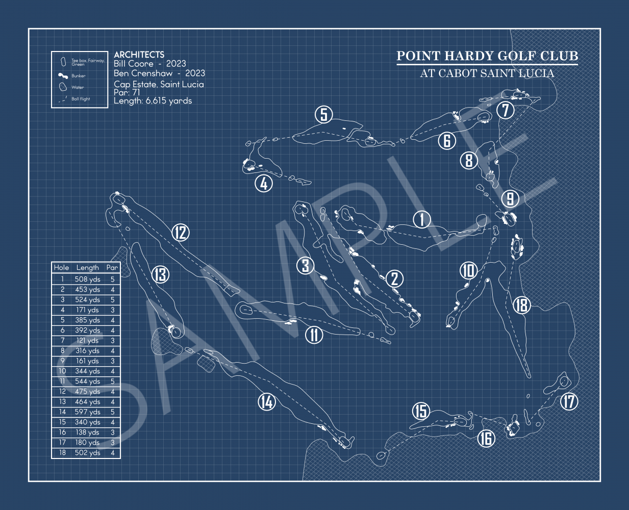 Point Hardy Golf Club at Cabot Saint Lucia Blueprint (Print)