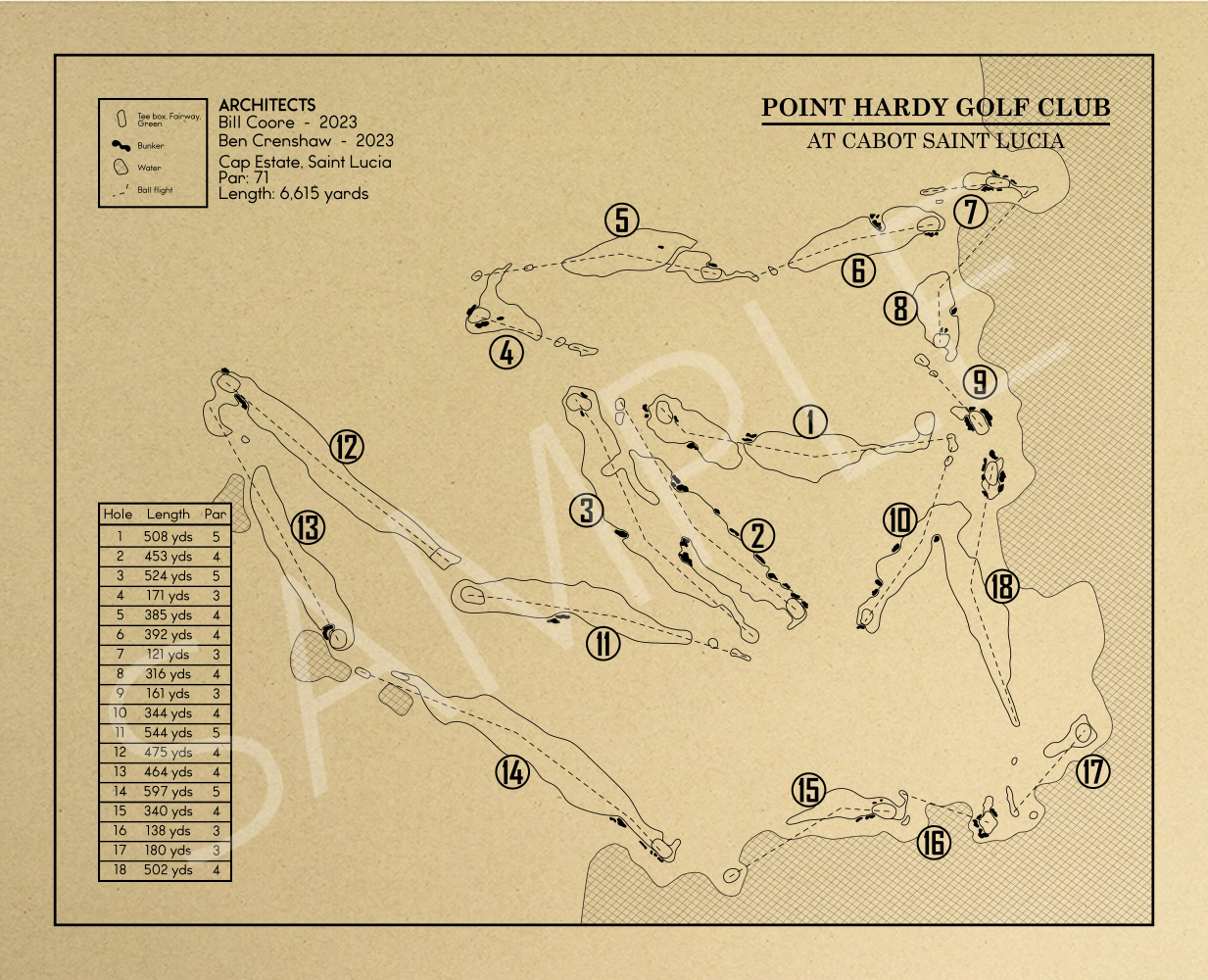 Point Hardy Golf Club at Cabot Saint Lucia Outline (Print)