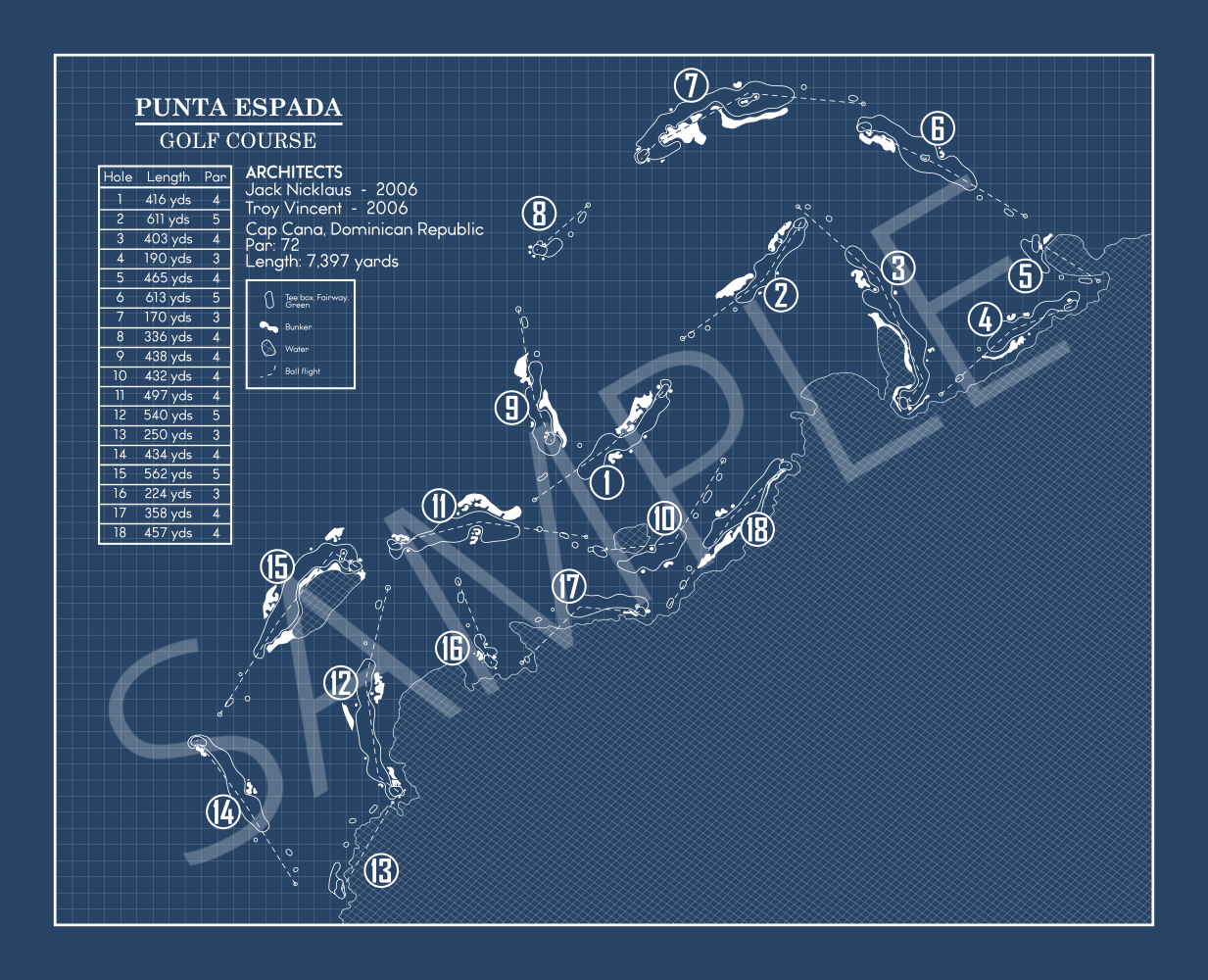 Punta Espada Golf Course Blueprint (Print)