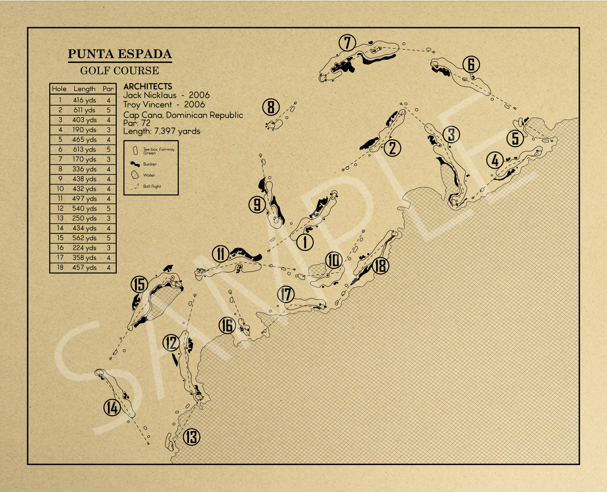 Punta Espada Golf Course Outline (Print)