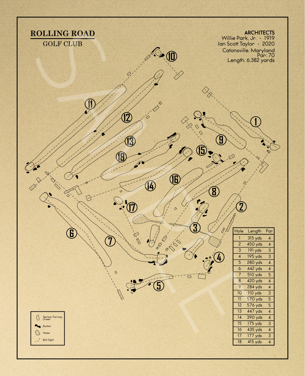 Rolling Road Golf Club Outline (Print)