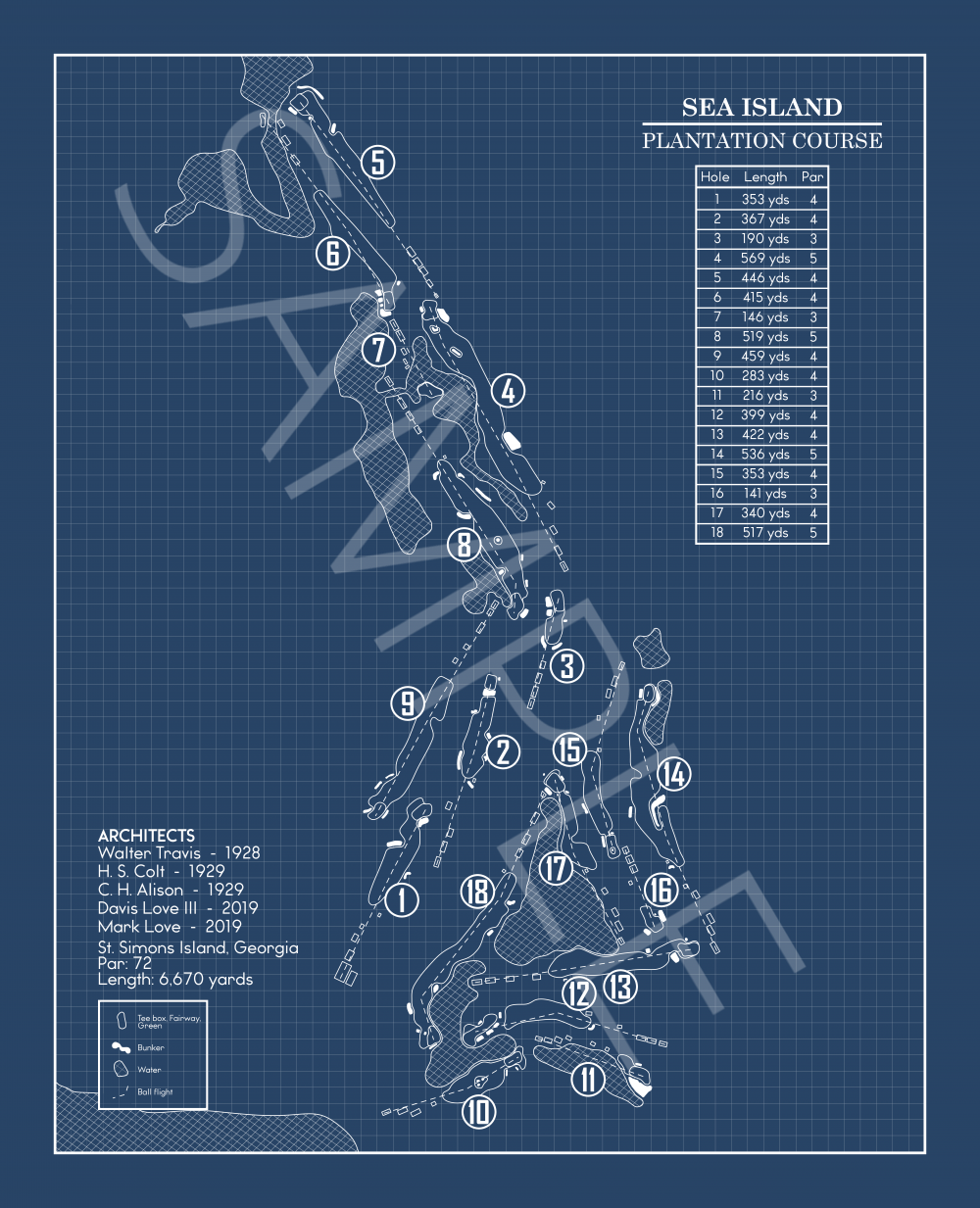 Plantation at Sea Island Golf Club Blueprint (Print)