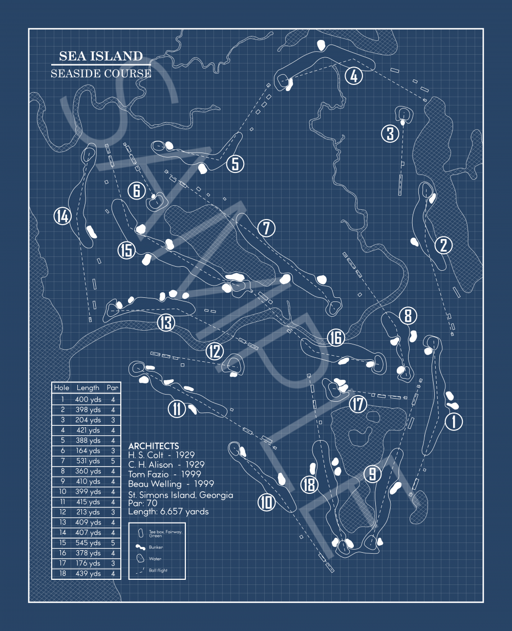 Seaside at Sea Island Golf Club Blueprint (Print)