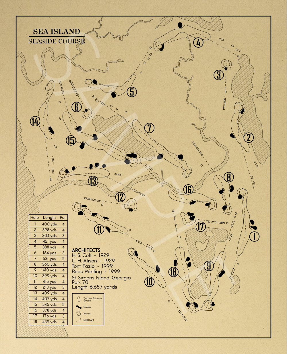 Seaside at Sea Island Golf Club Outline (Print)