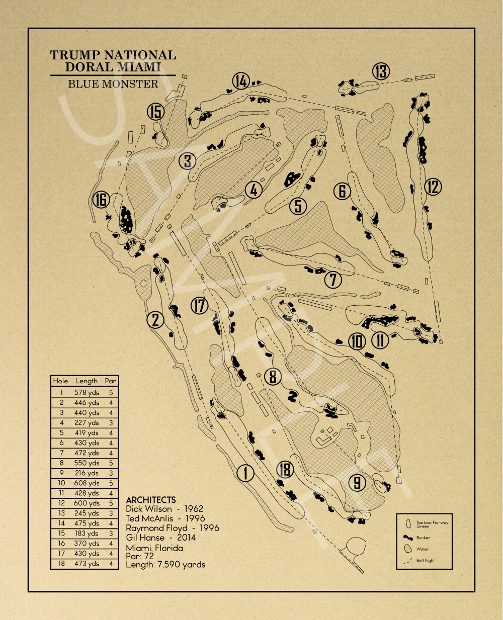Trump National Doral Miami Blue Monster Outline (Print)