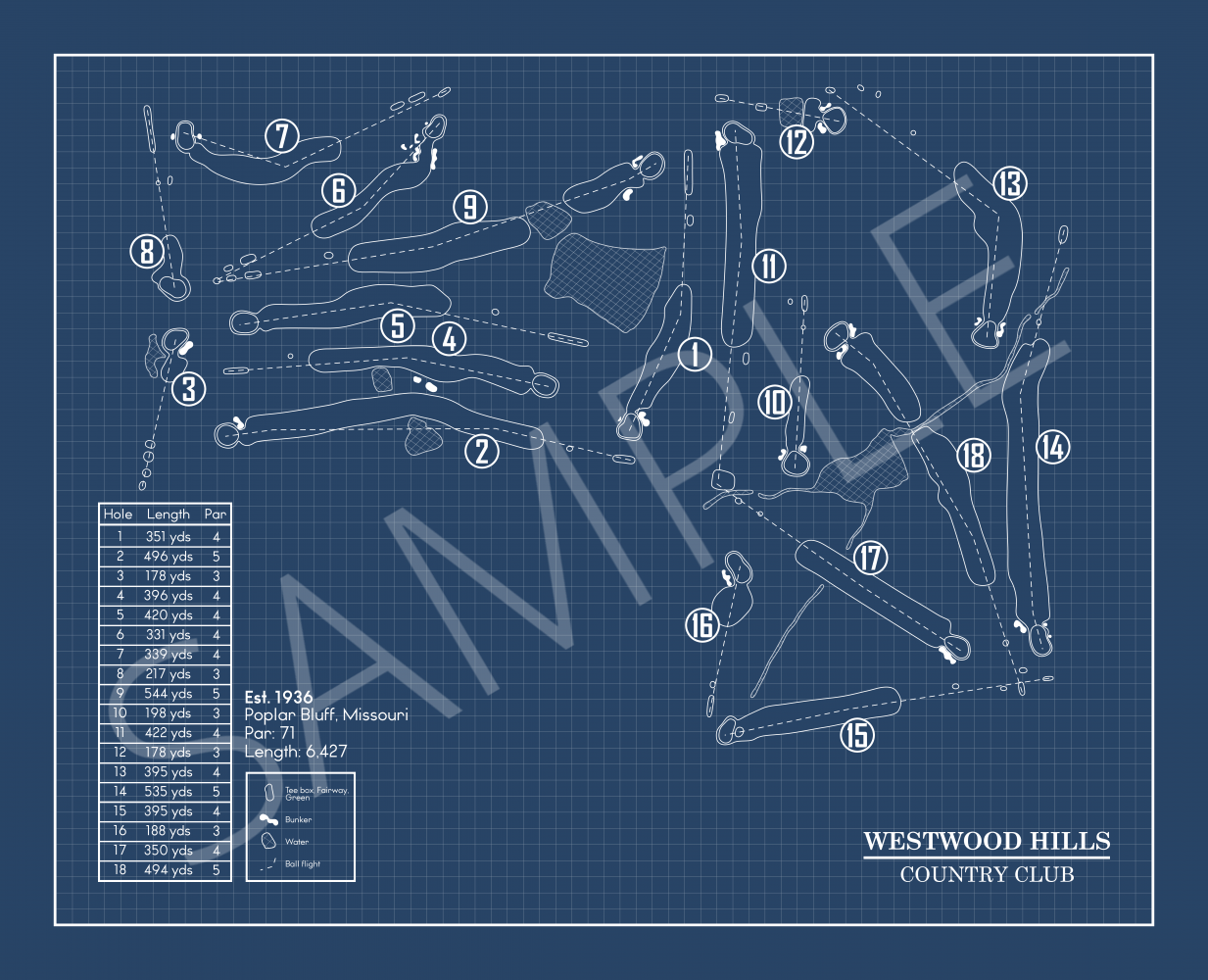 Westwood Hills Country Club Blueprint (Print)