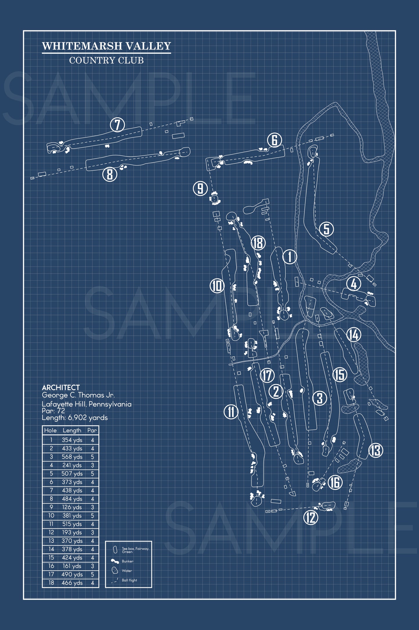 Whitemarsh Valley Country Club Blueprint (Print)