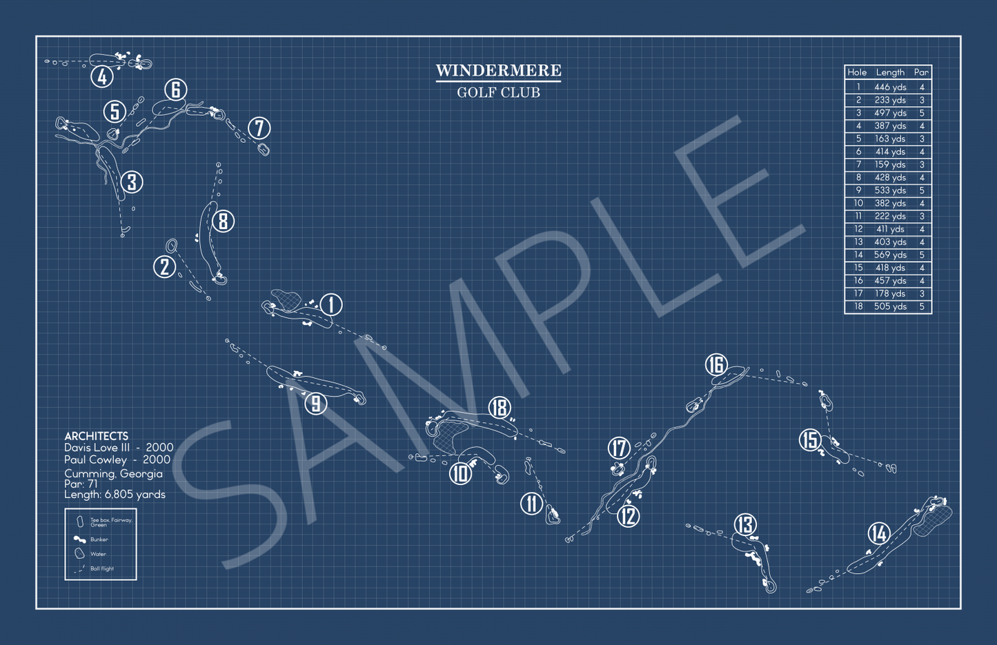 Windermere Golf Club Blueprint (Print)