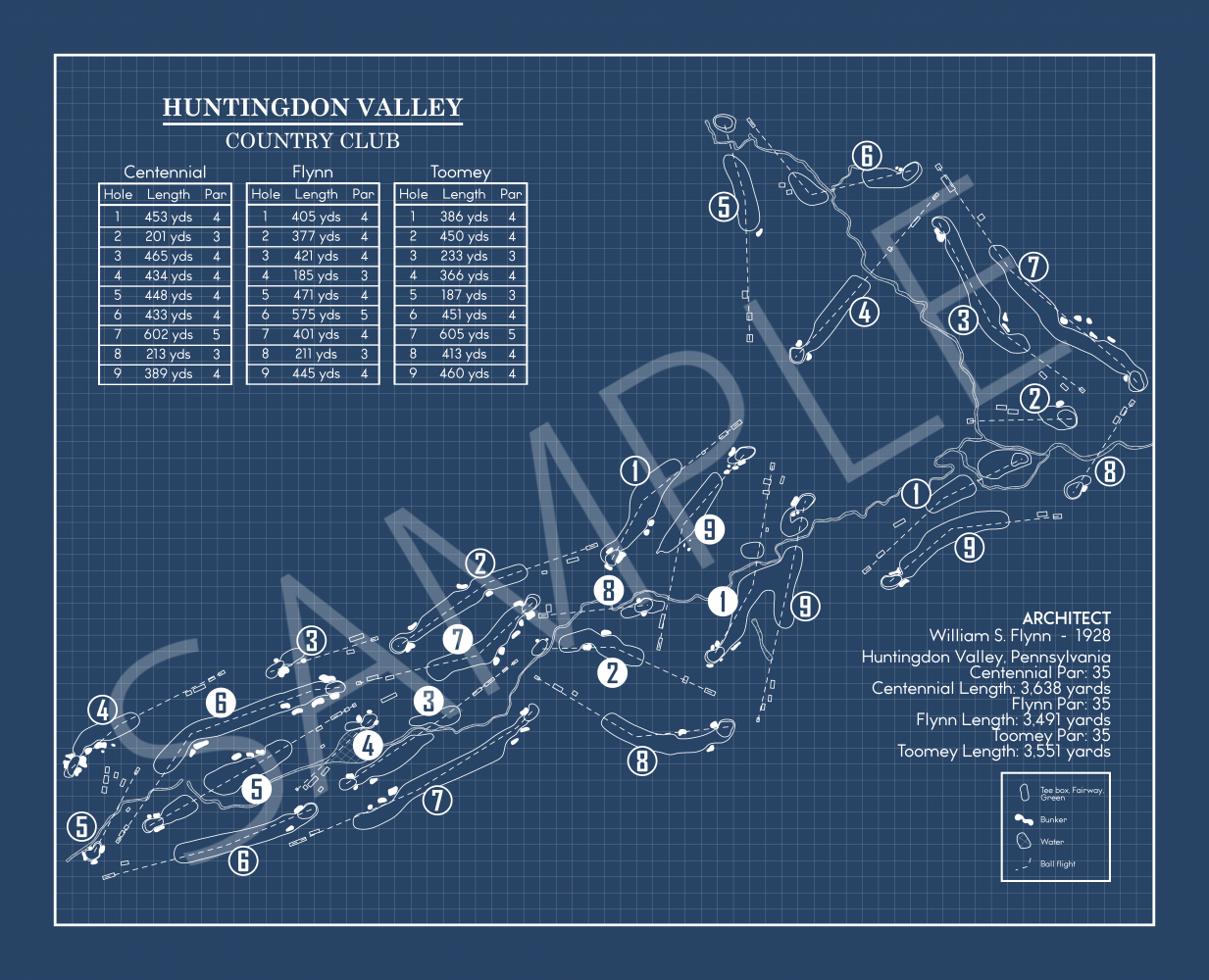 Huntingdon Valley Country Club Blueprint (Print)