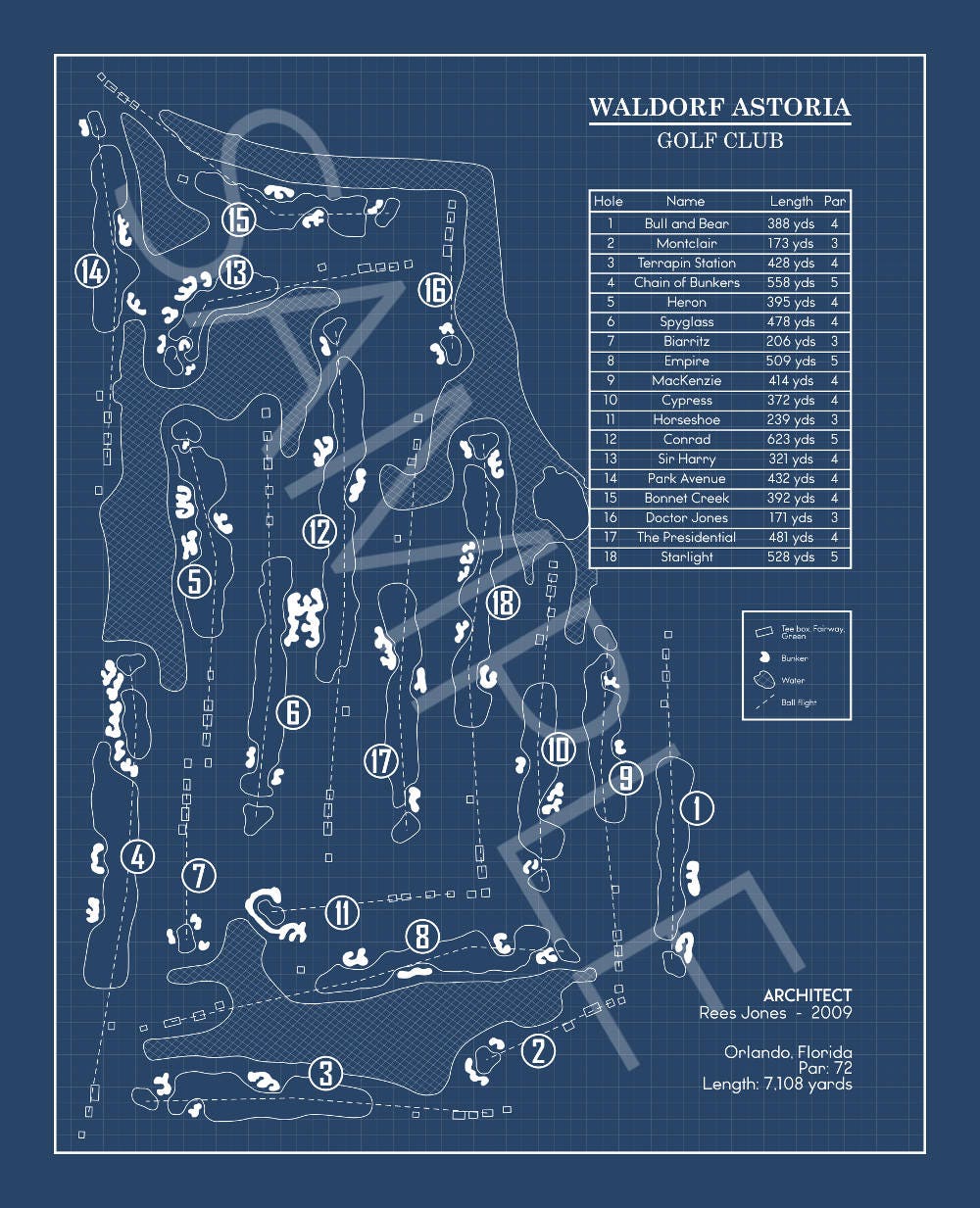 Waldorf Astoria Golf Club Blueprint (Print)