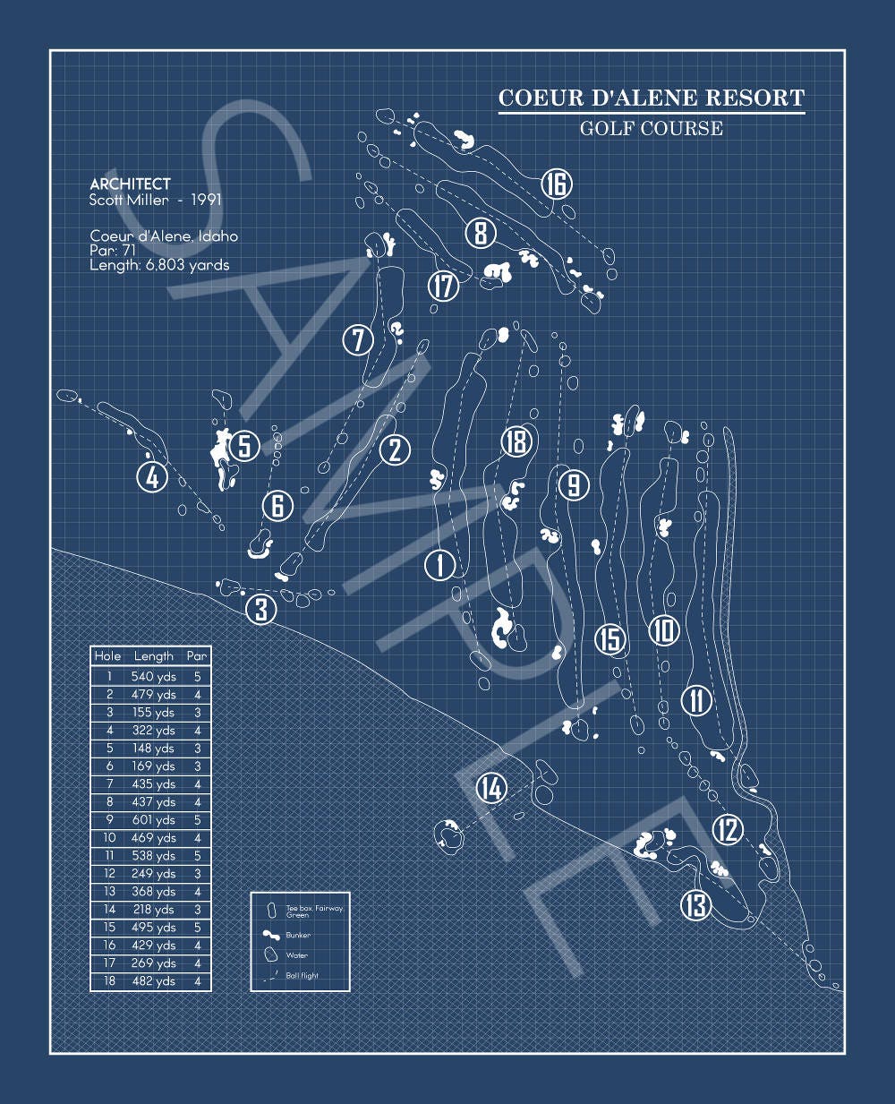 The Coeur d'Alene Resort Club Course Blueprint (Print)