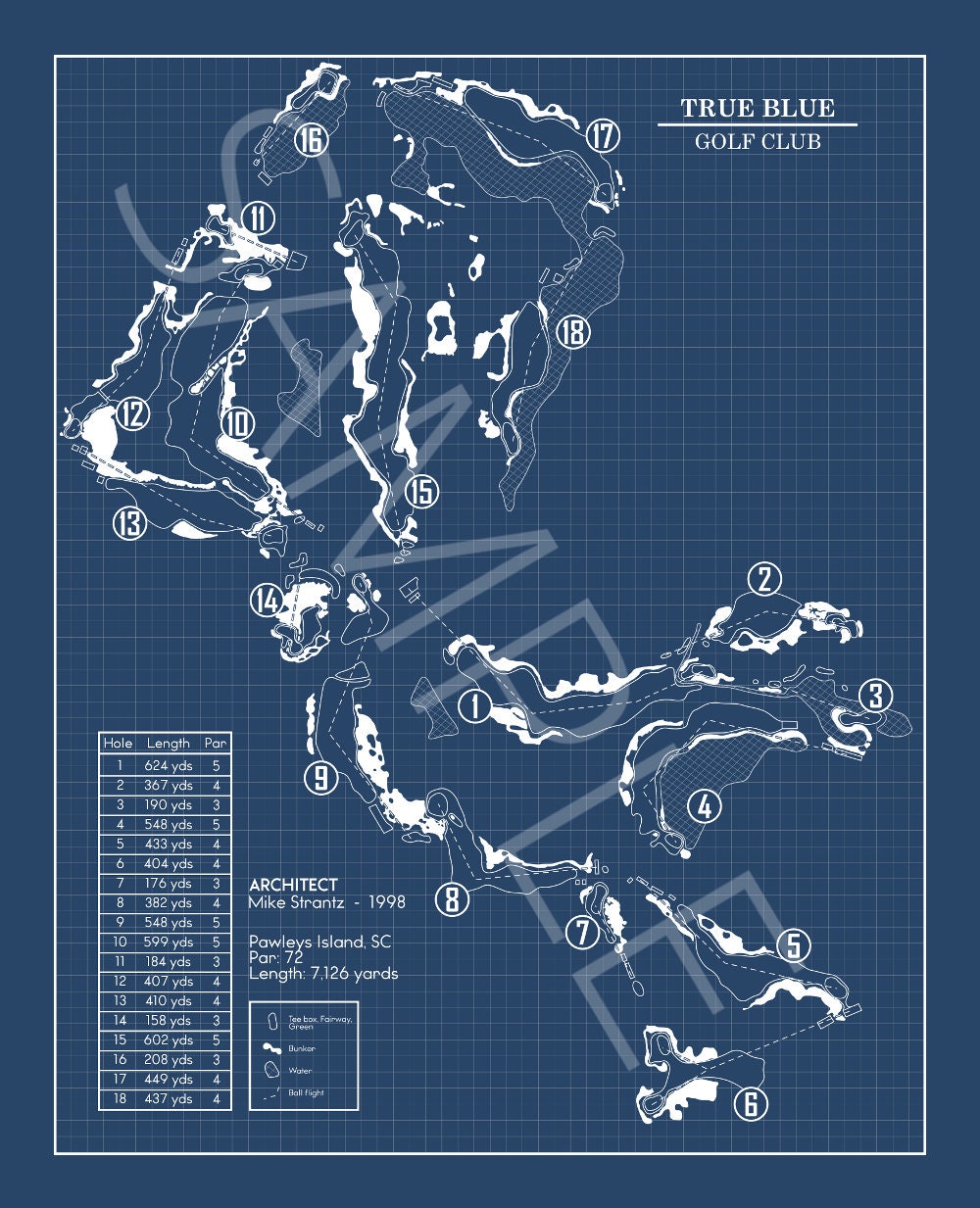 True Blue Golf Club Blueprint (Print)