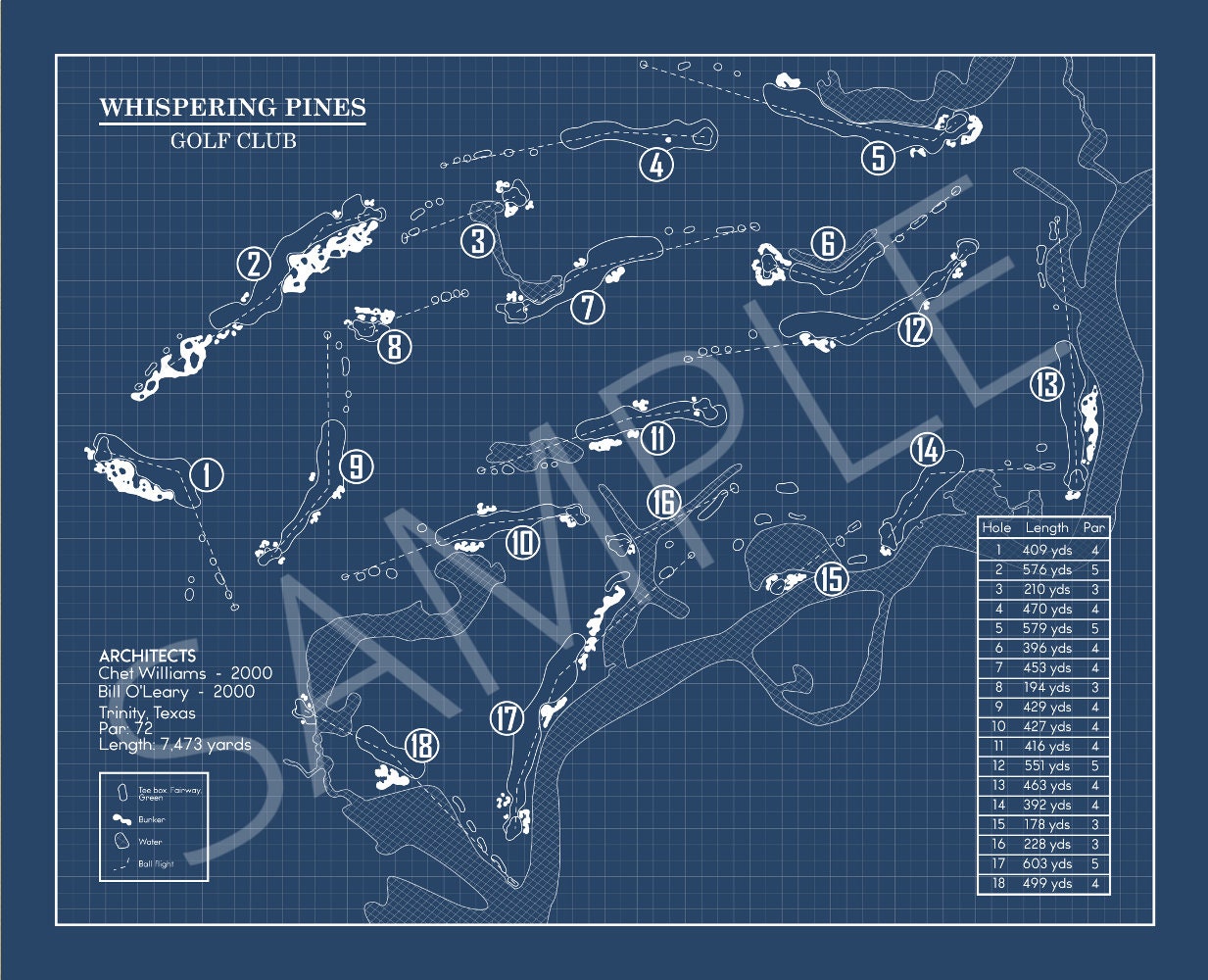 Whispering Pines Golf Club Blueprint (Print)