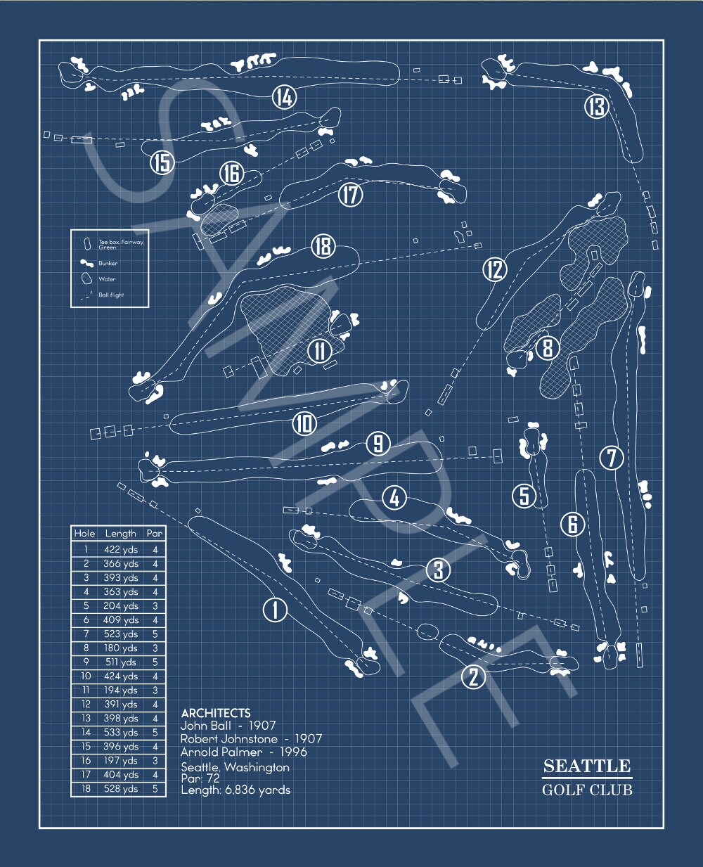 Seattle Golf Club Blueprint (Print)