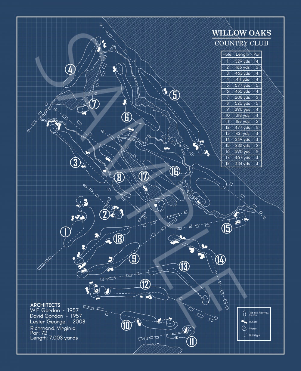 Willow Oaks Country Club Blueprint (Print)