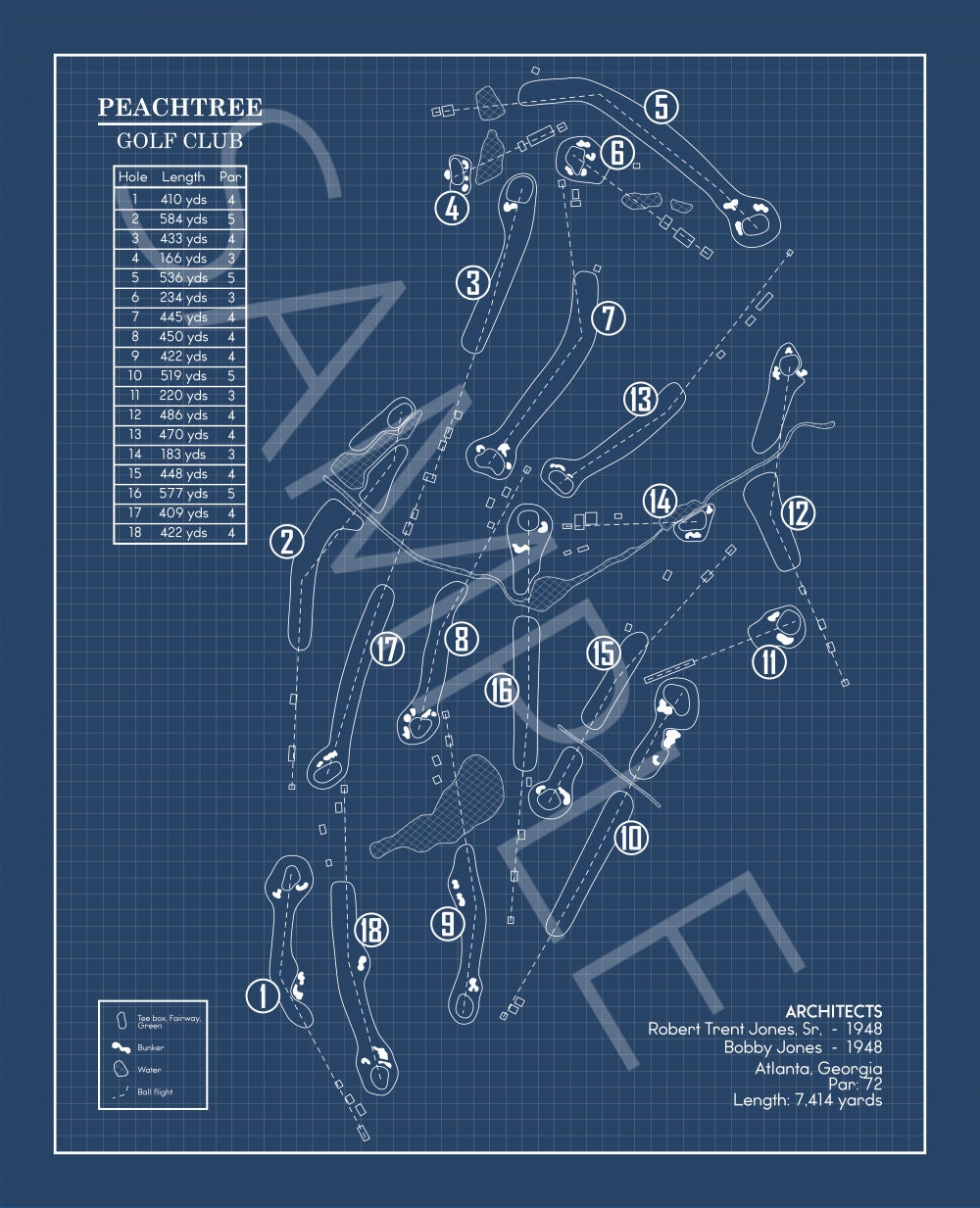 Peachtree Golf Club Blueprint (Print)