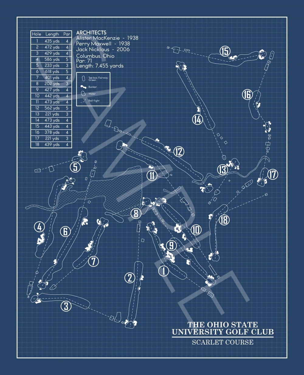 The Ohio State University Golf Club Scarlet Course Blueprint (Print)