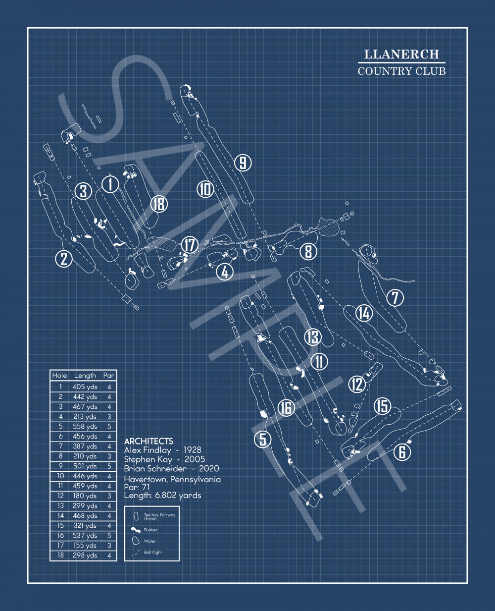 Llanerch Country Club Blueprint (Print)
